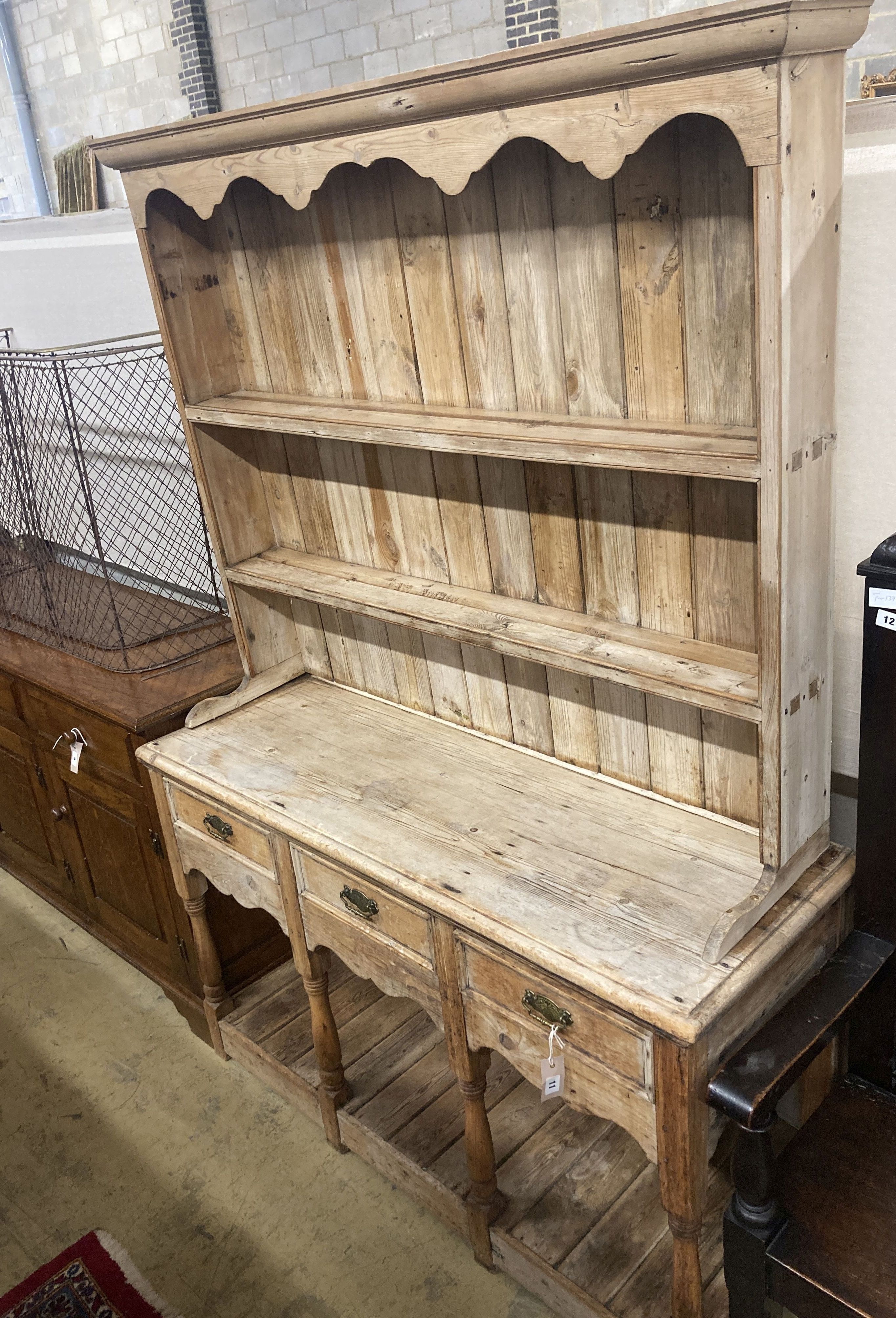 A 19th century pine potboard dresser, length 130cm, depth 47cm, height 190cm